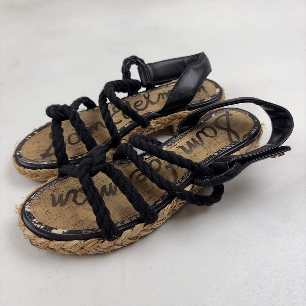Sam Edelman Black Cristan Rope Sandals Espadrille Sz 6 Ankle‎ Strap Woven $72 - Picture 2 of 10